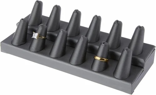 Miniatura 2 de Plymor Pantalla de dedo de anillo de 2 niveles de piel sintética gris, doce en base rectangular, 8.125 pulgadas de ancho x 3.25 pulgadas