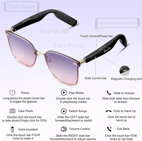 Miniatura 3 de Gafas Inteligentes para Mujeres IPX7 Impermeables Gafas AI con Traductor 150+ Idiomas Gafas Bluetooth con Altavoz, Auriculares de Oído Abierto