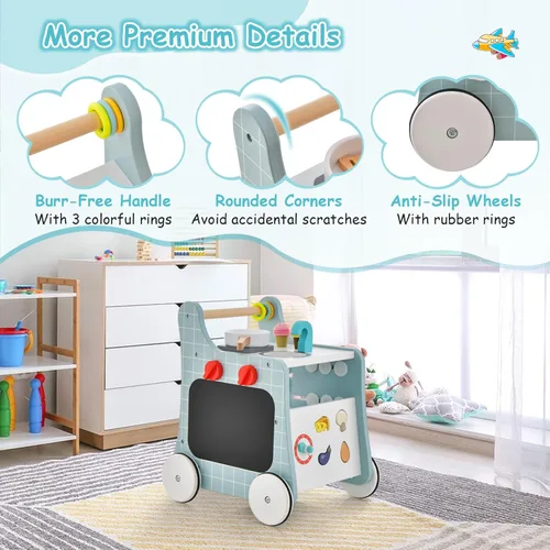 Miniatura 6 de HONEY JOY Andador de empuje para bebés, centro de actividades de madera 6 en 1 con clasificador de formas y pizarra, desarrolla habilidades motoras