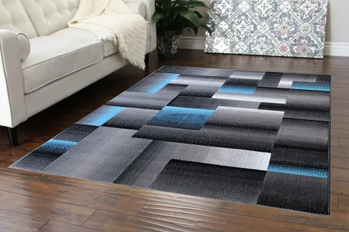 Miniatura 9 de Masada Rugs, Alfombra de Área Moderna Contemporánea, Azul Gris Negro (2 Pies X 3 Pies) Tapete