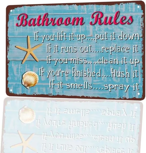 Reglas de baño, 8 x 12 pulgadas, diseño vintage de estrellas de mar, conchas marinas para el hogar, baño, decoración de pared