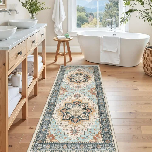Miniatura 347 de Madane Tapete lavable de 2 x 10 pies para pasillo, cocina, recibidor, clásico, suave, antideslizante para interiores, casa de campo, baño, sala