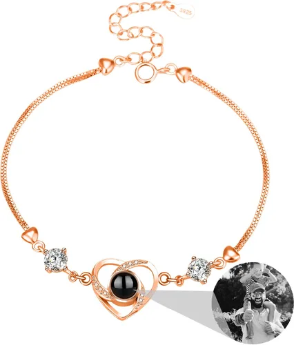 Miniatura 35 de Godchoices Pulsera de fotos personalizada, pulsera de proyección de fotos con imagen en el interior, collar con texto en inglés "I Love You