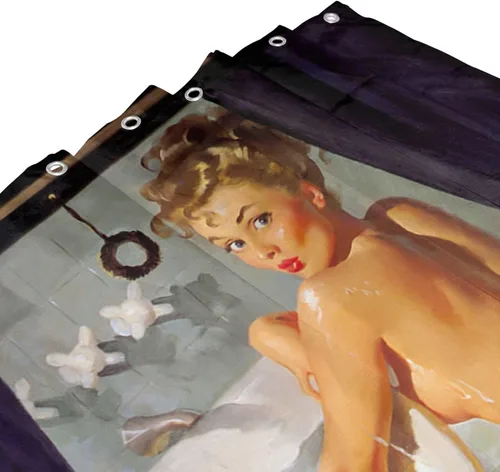Miniatura 4 de FUNNY KIDS' HOME Cortinas de ducha retro con pin up para baño, pintura al óleo, arte de lienzo, decoración de baño, sexy dama bañándose