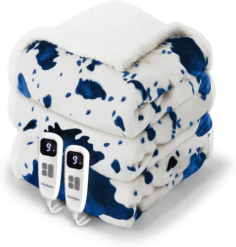 Miniatura 20 de Manta térmica con estampado de vaca, manta eléctrica, manta térmica con 10 niveles de calor y 10 horas de apagado automático, acogedora y suave