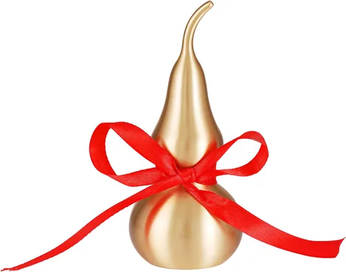 Miniatura 11 de Calabaza de latón Feng Shui Wu Lou con tira de la suerte roja para decoración de decoración de decoración del hogar, 7.87 pulgadas de alto, latón