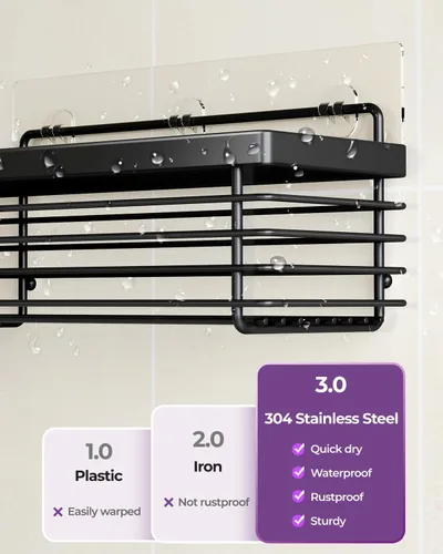 Miniatura 2 de ODesign Organizador de ducha de acero inoxidable SUS304, 3 unidades, sin taladrar, estante de baño, montado en la pared, organizador adhesivo
