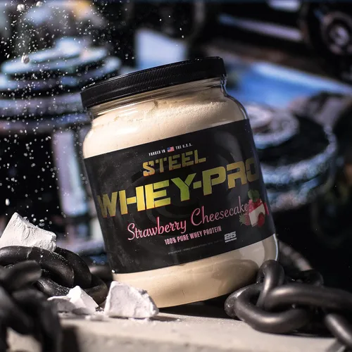 Miniatura 3 de Steel Supplements Whey-Pro Proteína de suero de leche en polvo 100% pura para hombres y mujeres, tarta de queso de fresa, ganancia muscular