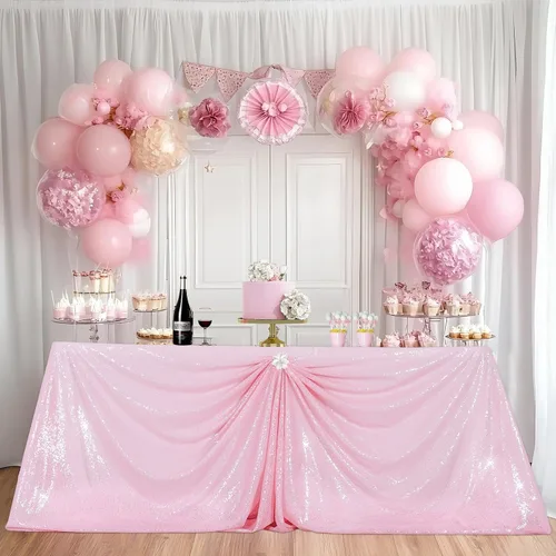 Miniatura 95 de PartyDelight Mantel de lentejuelas redondo de 50 pulgadas, color dorado claro, adorno de mesa para decoración de bodas, fiestas, cumpleaños