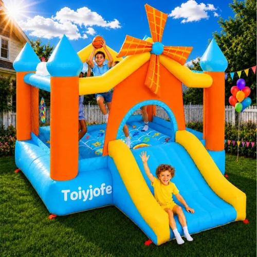 Miniatura 10 de Casa inflable de baloncesto extragrande para niños grandes de 8 a 12 años, castillo hinchable inflable de 16 pies con tobogán y aros dobles, puente