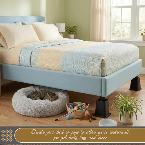Miniatura 8 de Kings Brand Furniture elevadores de cama de 6 pulgadas - Juego de 4 elevadores de muebles negros resistentes y apilables para almacenamiento debajo