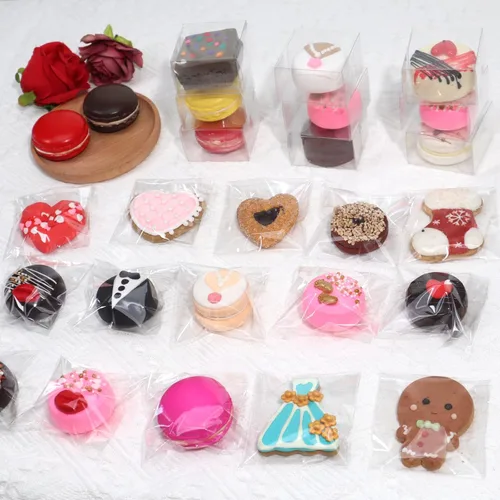 Miniatura 5 de ROSPAKTEK 100 bolsas transparentes para macarrones de 3.5 x 3.5 pulgadas, bolsas Oro cubiertas de chocolate, bolsa para galletas, bolsa de celofán