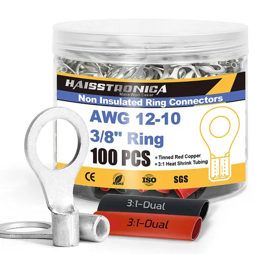 Miniatura 11 de haisstronica Juego de conectores de cables no aislados, 50 piezas de terminales de anillo de 5/16" (AWG12-10) con 50 piezas de tubo termorretráctil