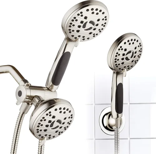 Cabezal de ducha de alta presión de 48 modos de lujo, combo de 3 vías – Regadera de lluvia doble y de mano – Manguera de acero inoxidable de 6 pies