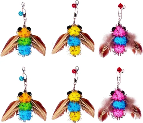 Miniatura 7 de 10 piezas de repuesto de plumas para gato, varita de repuesto para gatos con clip y campana extraíble, juguetes de plumas para gatos
