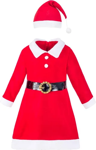 Miniatura 2 de Lilax Vestido de Navidad para niñas pequeñas, disfraz de fiesta de Papá Noel rojo con cinturón, Negro