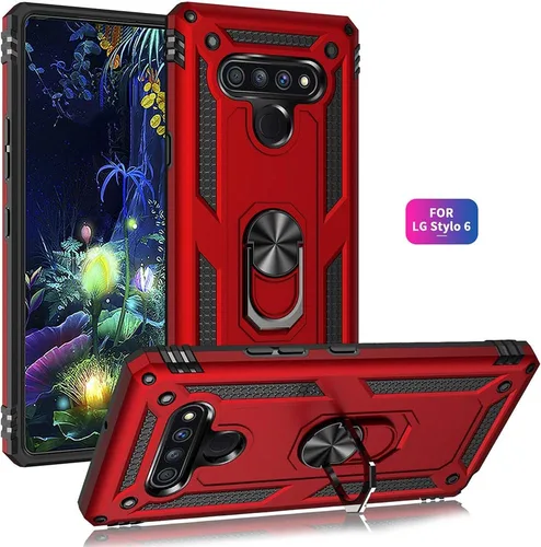 Miniatura 2 de Dionsibei Carcasa de grado militar para LG Stylo 6, soporte de anillo giratorio de metal 360, soporte magnético para montaje en automóvil, funda