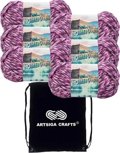 Miniatura 14 de Lion Brand Hometown New York White 135-100 (3 madejas - mismo lote de tinte) #6 S Bulky - Hila acrílica para crochet y tejer con bolsa para proyectos
