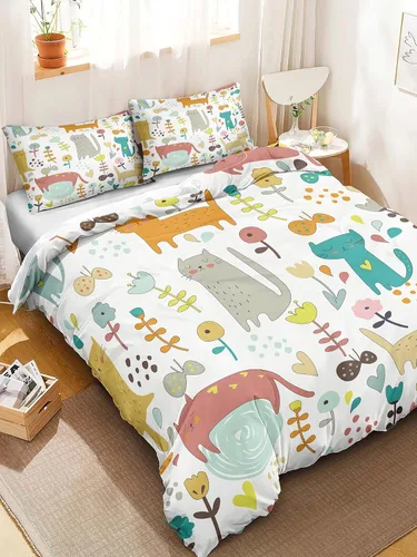 Miniatura 4 de CVHOUSE Funda de edredón Kawaii de tamaño individual, lindo juego de ropa de cama con diseño de gato para niñas y niños, funda de edredón Kawaii, 1