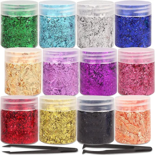 Copos de lámina dorada, 12 colores dorados para resina, manualidades, decoración del hogar, pintura