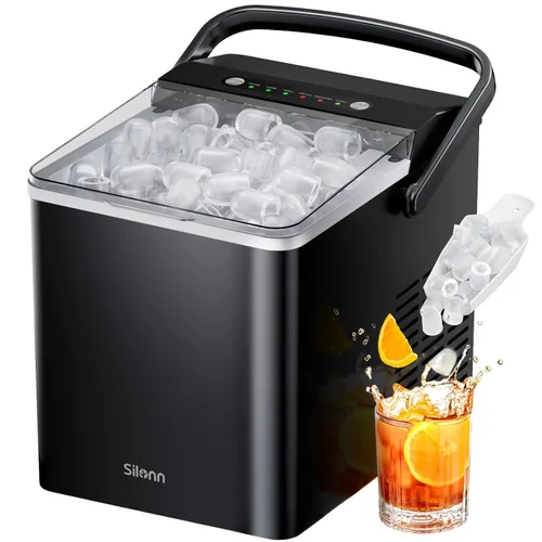 Miniatura 11 de Silonn Crescent - Máquina de hielo para encimera, fusión lenta y hielo cristalino, máquina de hielo autolimpiante con grosor de hielo ajustable