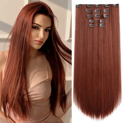Miniatura 10 de Extensiones de cabello sintético con clip, color burdeos de 18 pulgadas de largo, invisibles, gruesas, extensiones de cabello lacio con clips, 5