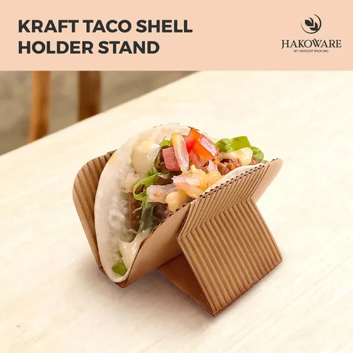 Miniatura 5 de Harvest Pack - 200 bandejas desechables para tacos, soporte de papel kraft resistente, platos ecológicos para servir alimentos para martes de tacos