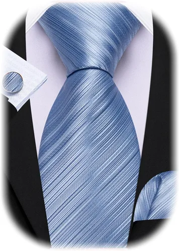 Miniatura 29 de Barry.Wang Juego de corbatas para hombre, corbata de seda a rayas, tejido a cuadros, gemelos formales, negocios, boda