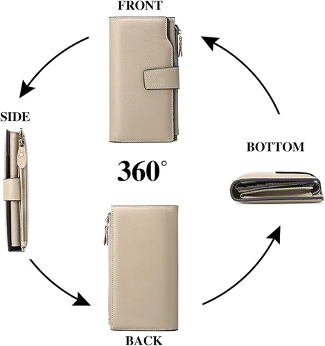 Miniatura 4 de SENDEFN - Cartera de cuero para mujer, portatarjetas con bloqueo RFID, monedero para mujer con cierre