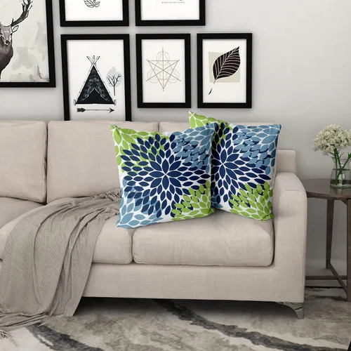 Miniatura 6 de Kawani Fundas de almohada decorativas azul marino verde 16x16 con flores de dalias celestes, juego de 2, estilo moderno rústico, de algodón