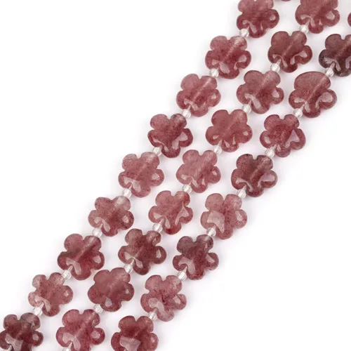 Miniatura 10 de GEM-Inside - 26 cuentas semipreciosas de 0.594 pulgadas (0.591 in) con diseño de flores de plantas naturales de África Bood Jasper para hacer joyas