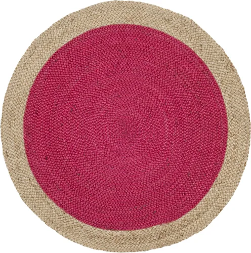 SAFAVIEH Alfombra redonda de 3 pies, colección de fibra natural, rosa fucsia y marrón natural, yute hecho a mano, diseño de borde trenzado (NF801C)