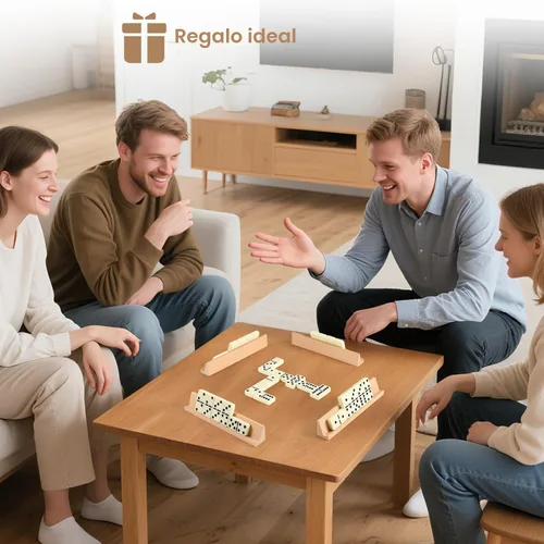 Miniatura 6 de Conjunto de dominós jumbo para adultos con 4 estantes/bandejas de madera, juego de dominós doble 6 de viaje con estuche portátil, juego de dominós