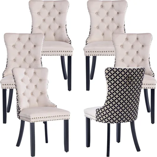 Miniatura 19 de Velvet Dining Chairs Set of 2, Tufted High Chairs with Nailhead Trim, Pull Ring, Black Solid Wood Legs, Elegant Upholstered Accent Chairs for Dining