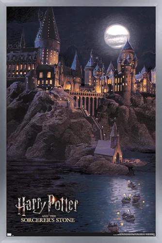 Miniatura 10 de Harry Potter y la piedra del hechicero - Póster de Hogwarts en la noche, 34 pulgadas de largo x 22.4 pulgadas de ancho, versión enmarcada en negro