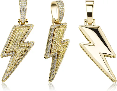 Miniatura 10 de JINAO Hip Hop - Colgante con diseño de rayo chapado en oro de 18 quilates con circonita cúbica con micropave de imitación de diamante para hombres