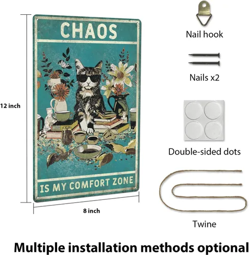 Miniatura 2 de Letreros de metal vintage con diseño de gato verde, 8 x 12 pulgadas, divertido arte para amantes de los gatos, para sala de estar, oficina, tienda