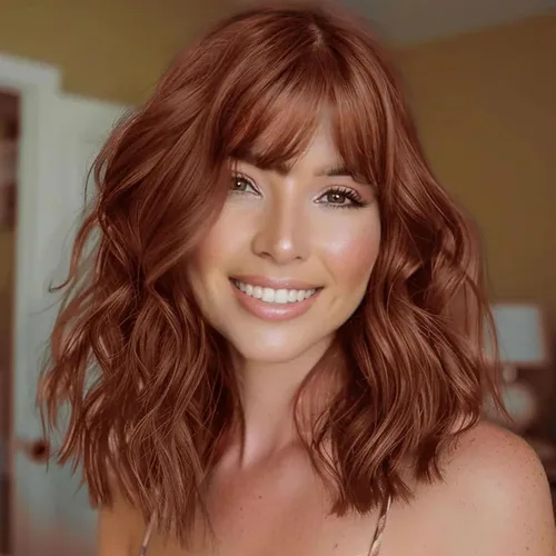 Miniatura 30 de AISI HAIR Peluca Bob Sintética Rizada y Ondulada Marrón Natural con Flequillo para Mujeres, 21-23 Pulgadas Marrón oscuro