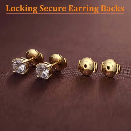 Miniatura 2 de DELECOE 2 pares de parte trasera de aretes de plata de ley 925, parte trasera de aretes chapados en oro de 18 quilates, hipoalergénica, con bloqueo