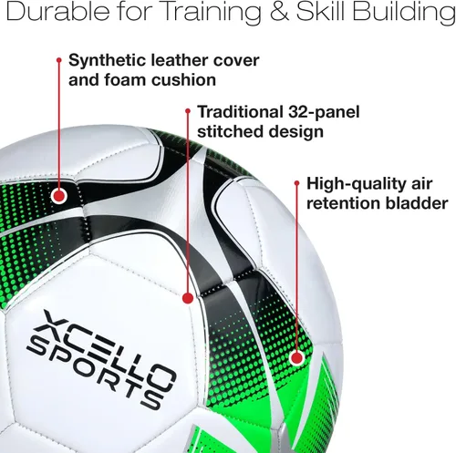 Miniatura 4 de Xcello Sports Balón de fútbol (negro/verde/plata, blanco/verde/plata) con bomba (talla 3, paquete de 6)