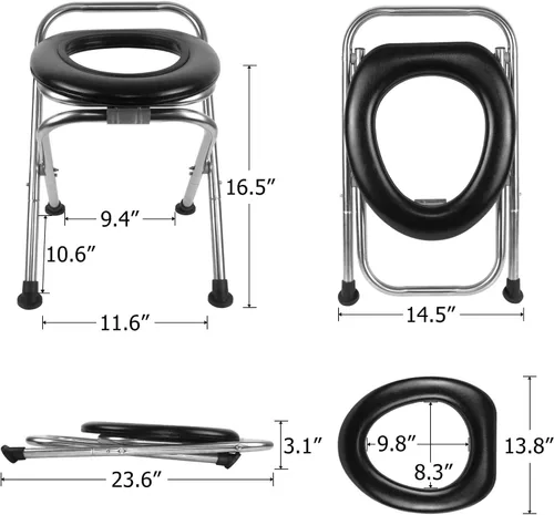 Miniatura 5 de BLIKA Inodoro Portátil para Acampar, Inodoro Plegable de Acero Inoxidable para Campamento y Viaje de 350LBS con Asiento Suave para Adultos, Inodoro
