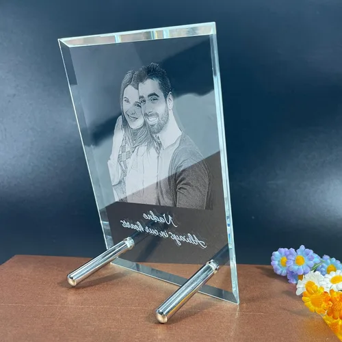Miniatura 3 de Foto de cristal 2D, marco de boda de cristal personalizado de marcos de fotos de recuerdo, cristal rectangular grabado, regalos personalizados