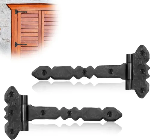 Miniatura 24 de Paquete de 2 bisagras de hierro forjado negro de 9 pulgadas, bisagras decorativas de hierro forjado, bisagras de hierro rústico para persianas