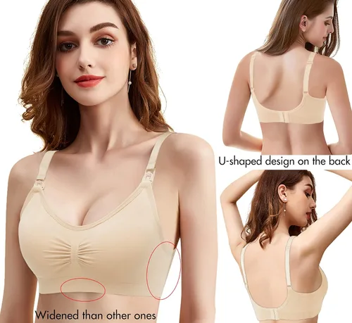 Miniatura 4 de Angelhood Brasier de lactancia para mujer, paquete de 5 unidades, brasier de lactancia materna sin costuras, sin costuras, con extensores de brasier