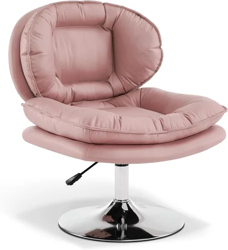 Miniatura 10 de MCombo Silla giratoria sin brazos con ajuste de altura, silla de tocador tapizada de tela tecnológica con base redonda de metal y asiento de doble