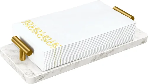 Miniatura 12 de STWWO Servilletero para baño, bandeja para toallas de invitados para baño, servilleteros negros con mango en T dorado, bandeja para toallas de mano