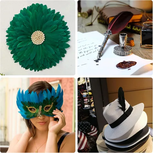 Miniatura 6 de FeelfunFeather 120 piezas de plumas de ganso verde hierba de 6-8 Pulgadas 15-20 cm decorativas naturales a granel para manualidades DIY, cosplay