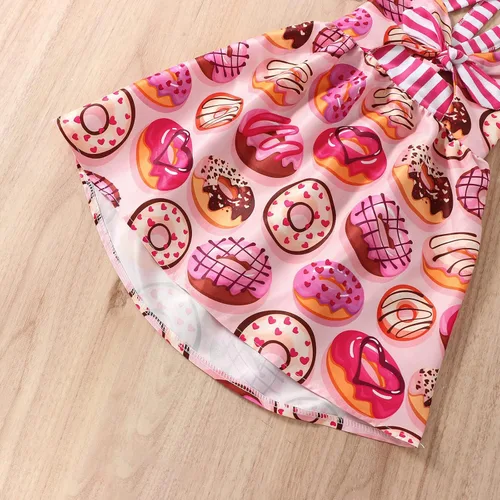 Miniatura 6 de Falda de verano para niñas pequeñas, estampado de dinosaurio, helado, sin mangas, correa sin espalda, vestido 1-6T