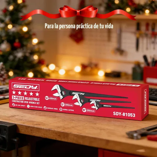 Miniatura 8 de Juego de 3 llaves ajustables de 10 pulgadas, 12 pulgadas, 16 pulgadas, escala SAE y métrica, acero CR-V con acabado de óxido negro