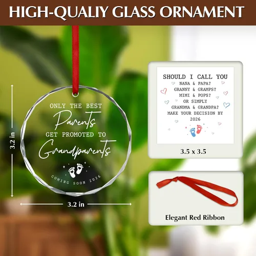 Miniatura 4 de OASSIE Adornos Navideños para Abuelos - Regalos de Anuncio de Embarazo Adornos de Vidrio para Árbol con Tarjeta - Promovido para Abuelos Regalos
